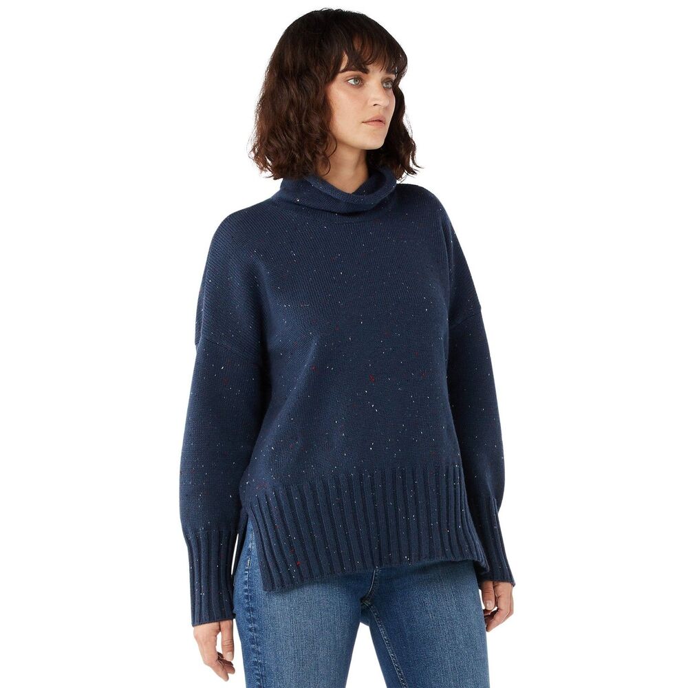 Free Assembly Women’s Cowl Turtleneck Sweater Dark Navy Donegal Cabincore S NWT
